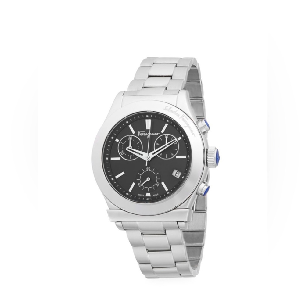 Salvatore Ferragamo Silver and Black Men's Watch